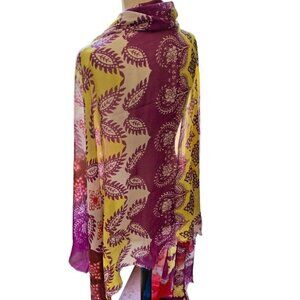 NWT DIANE VON FURSTENBERG Scarf Shawl 40X80 Pink Purple Fringe 'Indian Border'
